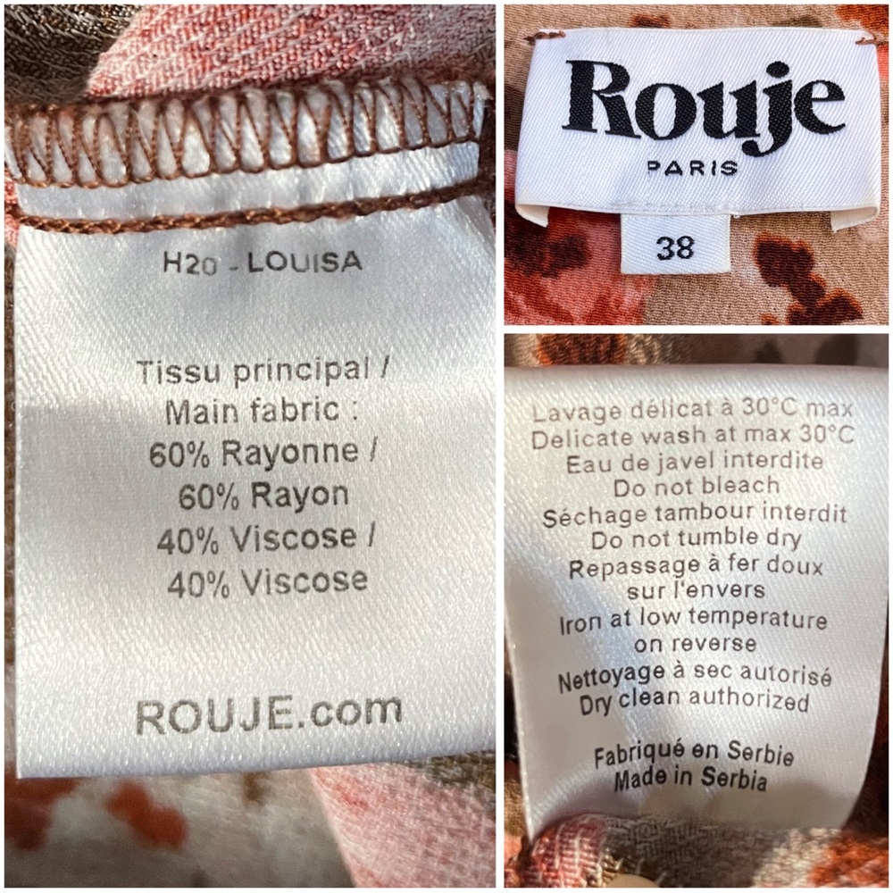 ROUJE Pink Tan Classic Retro Floral Printed Tea Rose Louisa Midi Wrap Dress 4/6 - Picture 13 of 14